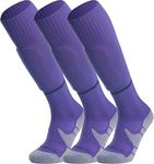 APTESOL Youth Soccer Socks Boys Girls Women Knee High Team Sport Cushion Sock Kids Long Tube Cotton Athletic Compression Socks (3-Pair Purple-B,Small)