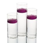 Set of 3 Eastland Cylinder Vases and 3 Purple Richland Floating Candles 3"