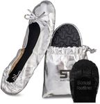 Silky Toes Foldable Flats for Women Purse Ballet Shoes Ballerina Slippers Silver