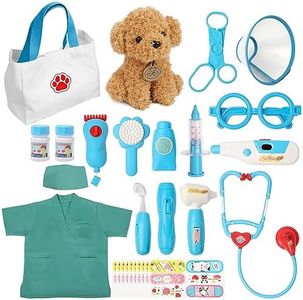 Liberry Doctor Kit for Toddlers 3 4 5 6 Years Old, 28 Pcs Kids Doctor Playset with Dog Toy, Stethoscope and Dress Up Costume, Pretend Play Medical Gift for Boys Girls (Blue)