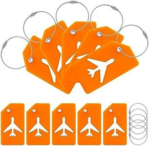 Tanstic 5Pcs Silicone Luggage Tags with Name ID Card, Baggage Handbag Travel Instrument Suitcase Tag for Quickly Spot Luggage Suitcase (Orange)