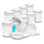 10x RE-GEN 60ml Clear Specimen Liquid Container Sample Pots - Secure Fit Screw Top White Lids & Printed Clear Identification ID Label