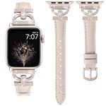 TOYOUTHS Leather Strap Compatible with Apple Watch Straps 41mm 40mm 38mm 42mm Women Slim Band D-Shaped Metal Buckle Rhinestones Luxury Bracelet for iWatch 10/9/8/7/SE/6/5/4/3/2/1, Starlight/Starlight