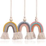 3 Pcs Cute Rainbow Macrame Car Charm, Boho Car Mirror Hanging Accessories, Rearview Mirror Car Air Freshener Essentials Oil for Women Men Girls Car Decor Wall Home Christmas Decoratio (Rainbow)