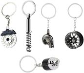 LightBeacon Pack of 5 Car Parts Key Chain, Metal Car Motorcycle Keyring, Turbocharger Keychain, Gear Lever Key Fob for Boys, Birthday Gift, Creative Car Styling, black, 6x2x1 cm