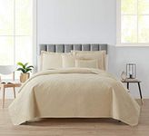Clara Clark Quilts Queen Size - All Season Bedspread Coverlet Set, Pinsonic Weave Lightweight Queen Quilt Bedding Set - 5 Piece Queen Quilt Set with Pillow Shams, Diamond - Cream