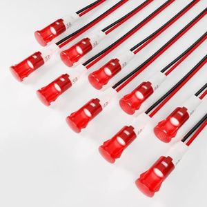 FILN Plastic Indicator Light 10mm LED Signal Light Dash Lights Panel Indicator Light 110V Suitable For Cars Trucks Ships (10Pcs Red Light)