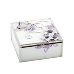 Personalised Purple And White Floral Butterfly Design Jewellery Trinket Box - Engraved With A Message Of Your Choosing