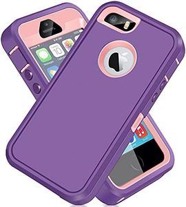 ACAGET for iPhone 5S Case, iPhone SE 2016, iPhone 5 Case Heavy Duty Protective Armor Shock-Absorbing Dual Layer Rubber TPU + PC Cover Non-Slip Bumper Phone Cases for iPhone 5S/SE/5 (Light Purple/Pink)