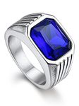 Bandmax Mens Blue Topaz Signet Ring Size 10 Stainless Steel Blue Cubic Zirconia Stone Ring for Wedding Engagement Ring Gift for Huband Father Boyfriend