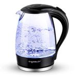 Aigostar Adam 30KHH - Glass Water Kettle with LED Lighting, 2200 Watts, 1.7 Liter, Boil-dry Protection, BPA Free, Black