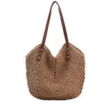 JQWSVE Straw Bag for Women Summer Beach Bag Soft Woven Tote Bag Large Rattan Shoulder Bag for Vacation, Brown, Irregular