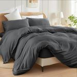 Babu Homes King Size Duvet Cover Sets 3 Pcs Brushed Microfiber Plain Quilt Cover Set with 2 Pillowcases Ultra Soft Button Closure Bedding Set (Charcoal, King)