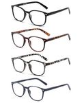 JM 4 Pack Square Reading Glasses, Spring Hinge Readers for Men Women, Mxied Color +1.5