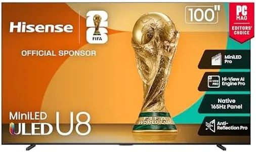 Hisense 100" Class U8 Mini-LED ULED 4K UHD Google Smart TV (100U8QG, 2025 Model) - QLED, Native 165Hz, VRR 288, Up to 5000 Nits, HDR10+, Dolby Vision IQ · Atmos, IMAX Enhanced, 4.1.2 Ch Surround