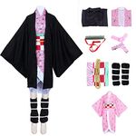 Demon Slayer Kamado Nezuko Cosplay Costume Nezuko Kimono Set Girls, Japanese Anime Cosplay Outfits (Pink Nezuko, M)