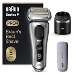 Braun Series 9 Pro+ Men's Electric Shaver, Beard Shaver & SmartCare Cleaning Center, PowerCase, Dry & Wet, 9577cc, Silver