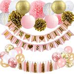 Pink and Gold Baby Shower Decorations for Girl - Baby Shower Decoration It’s A girl & Baby Shower Banner with Paper Lantern Pompoms Flowers Honeycomb Ball Balloons Foil Tassel