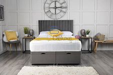 Comfy Deluxe LTD Plush Velvet Ottoman Gas Lift Bed | Foot Lift With Vertical Panel Apollo Headboard | Ottoman Gas Lift Divan Bed With Headboard (4FT6 Double (140cm X 192cm), Grey)