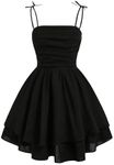 SHENHE Girl's Smocked Ruched A Line Swing Dress Layered Tie Shoulder Flowy Cami Dress Black 13 Years