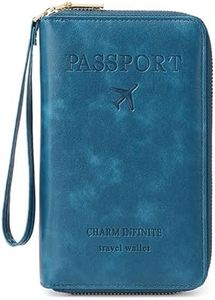 Passport Holder PU Leather Wallet for Men & Women, RFID Blocking Travel Wallet, Passport Holder Card Slots Document Organizer Wrist Strap (Turquoise)