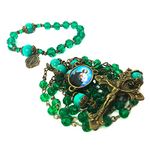 St. Jude Green Crystal and Green Sandstone Rosary Beads Catholic for Women and Rosary Bracelet for Women Set - Crystal Green Rosary & Virgin Mary Our Lady of Graces Bracelet - Catholic Rosary -