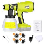 Cordless Paint Sprayer Compatible with Ryobi 18V Battery, HVLP Spray Paint Gun with 3 Patterns, 4 Size Nozzles for Home Interior and Exterior Wall Fence Painting(Tool Only)