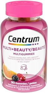 Centrum MultiGummies, Multi+Beauty Multivitamin Gummies, Hair, Skin & Nails Vitamins for Men & Women, Cherry, Berry, and Orange Flavours, 90 Gummies (Packaging May Vary)