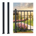 CR Fence & Rail Handrail Post, 2pcs 38" Wrought Iron Black Metal Railing Post with Bracket, Metal Fence Post Kit Ideal for Deck Railing, Balcony Railing, Porch Railing, & Post for Wood Fencing