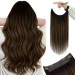 YoungSee Wire Hair Extensions Human Hair Balayage Brown Wire Real Hair Extensions Dark Brown with Medium Brown Couture Wire Extensions with Adjustable Clips Brown Balayage Long for Women 100G 20Inch