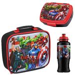 Marvel Kids Lunch Box 3 Piece Set Avengers Insulated Lunch Bag Snack Box 430ml Spiderman Water Bottle BPA Free School Travel Captain America Iron Man Thor (Multicolor Avengers)