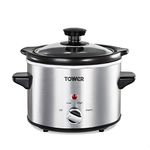 Tower T16020 Infinity Compact Slow Cooker with Keep Warm Function, 1.5L, 120W, Stainless Steel