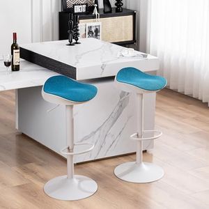 YOUNIKE Bar Stools Set of 2 Counter Height Barstools for Kitchen Island Swivel Modern Bar Stools Height Adjustable Velvet Breakfast Bar Chairs with White Sturdy Frame, Turquoise Seat