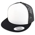 Trendy Apparel Shop Flexfit Brand 5 Panel 2 Tone Flatbill Mesh Classic Snapback Cap, White Black, One Size