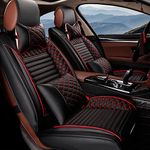 KCTOELNOR Upgraded Front and Rear Seat Covers for Ford Mustang 2007 with 2 Headrests and 2 Lumbar Pillow Luxury Version Seat Covers Black-Red