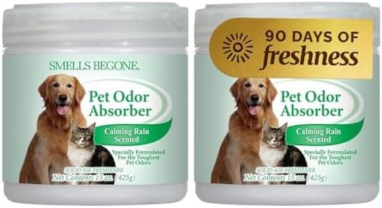 SMELLS BEGONE Air Freshener Odor Absorber Gel - 15 oz, Pack of 2 - Absorbs and Eliminates Odor in Pet Areas, Bathrooms, Cars, & Boats - Made with Essential Oils - Calming Rain Scent