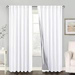 XWZO 100% Blackout Curtains 2 Panels - Room Darkening Thermal Insulating Back Tab & Rod Pocket Bedroom Curtains with Tiebacks for Nursery Rideaux, White, W52 x L84