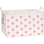 Sea Team Collapsible Rectangular Canvas Fabric Storage Bin Shelf Basket Organizer for Nursery & Kid's Room, 16.5 x 11 x 9.8 inches, Pink Star