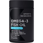 Sports Research Triple Strength Omega 3 Fish Oil - Burpless Fish Oil Supplement w/EPA & DHA Fatty Acids from Wild Alaskan Pollock - Heart, Brain & Immune Support for Men & Women - 1250 mg, 90 ct