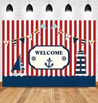 Fanghui 7x5ft Nautical Theme Party Photography Backdrop Red White Striped Marine Voyage Boat Background Decoration Kids Boy Birthday Party Navigation Lighthouse Banner Supplies Photobooth Props Decor