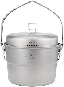 Boundless Voyage 3.8L/128oz Titanium Camping Pot with Food Steaming Rack & Folding Handles Cooking Pot Stock Pot for Travel, Garden, Outdoor ti2116c