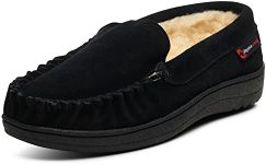 Alpine Swiss Yukon Mens Suede Shearling Slip On Moccasin Slippers Black 11 M US