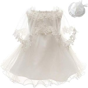 Meiqiduo 3Pcs Set Baby Girl Dress Christening Baptism Gowns Formal Dress (3M/0-6months)