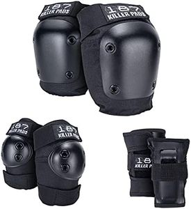 187 KILLER PADS Skateboarding Knee Pads, Elbow Pads, and Wrist Guards, Six Pack Pad Set, Black, Junior