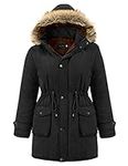 Hanna Nikole Women's Plus Size Thickened Down Jacket with Fleece Lined Fur Hood Black 24W