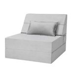 Youtanic 5 in 1 Folding Sofa Bed, Single Size Convertible Sleeper Chair with Pillow, Memory Foam Futon Couch, Velvet Fabric Washable Mattress for Living Room, Dorm, Guest, Apartment, Light Gray