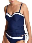 Panache Women's Swim Anya Cruise Bra Sized Molded Bandeau Tankini, Navy/White, (34) E