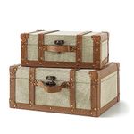 SLPR Carson Wooden Fabric-Covered Suitcase Boxes (Set of 2, Beige) | Old-Fashioned Antique Vintage Style Nesting Trunks for Shelf Home Decor Birthday Parties Wedding Decoration Displays Crafts