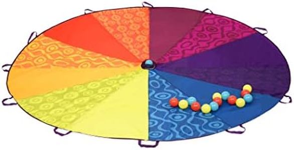 B. toys- Woo-Hue Parachute!- Sports Outdoors- Play Parachute with 15 Colorful Balls – 12 Handles – 8ft Wind Tent – Outdoor Games – Rainbow Colors- 3 Years +