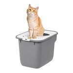 IRIS USA Square Top Entry Cat Litter Box with Scoop, Large Kitty Litter Tray with Litter Catching Lid Less Tracking Dog Proof and Privacy Walls, Gray/White